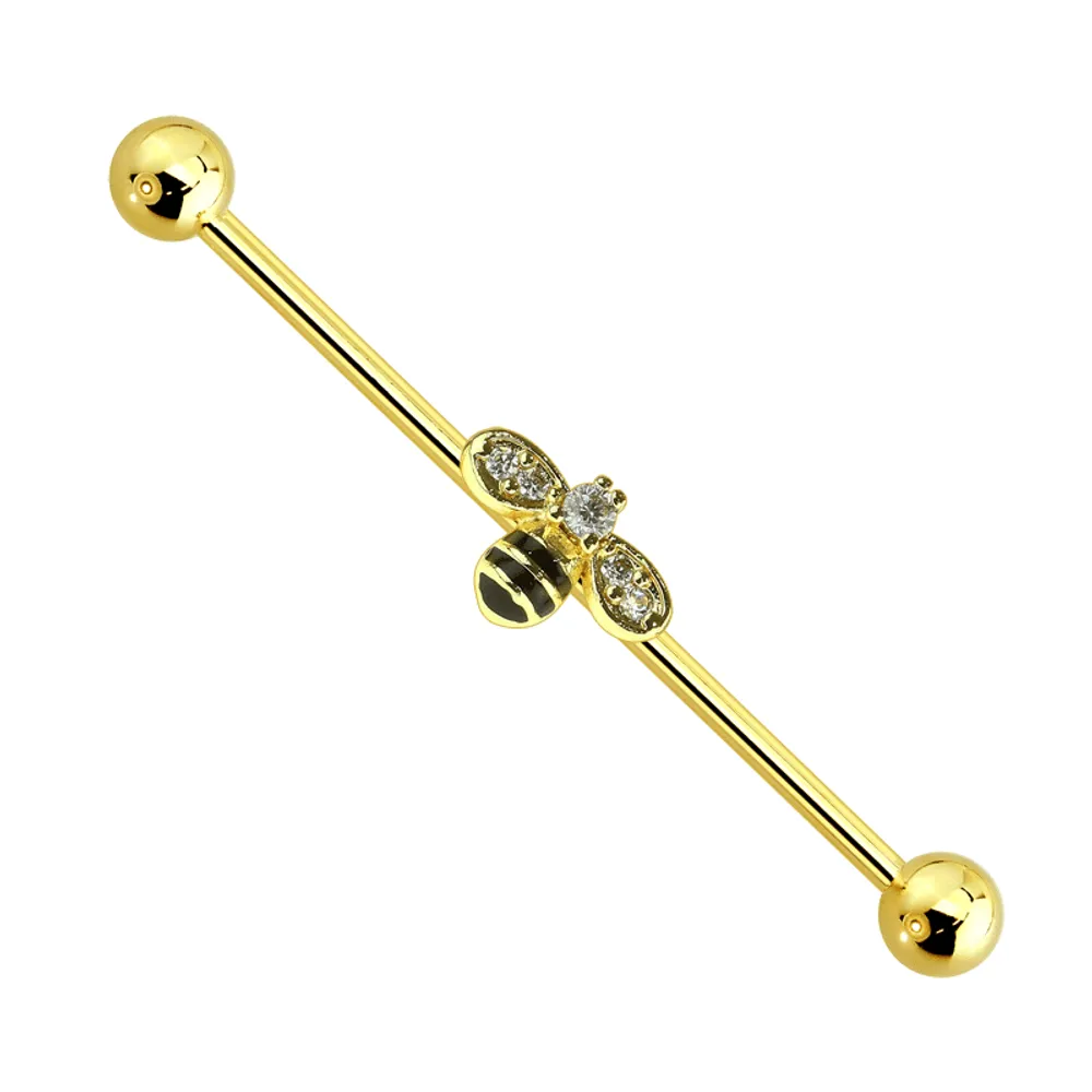 PREMIUM Gold PVD Bumble Bee Industrial Barbell 14g