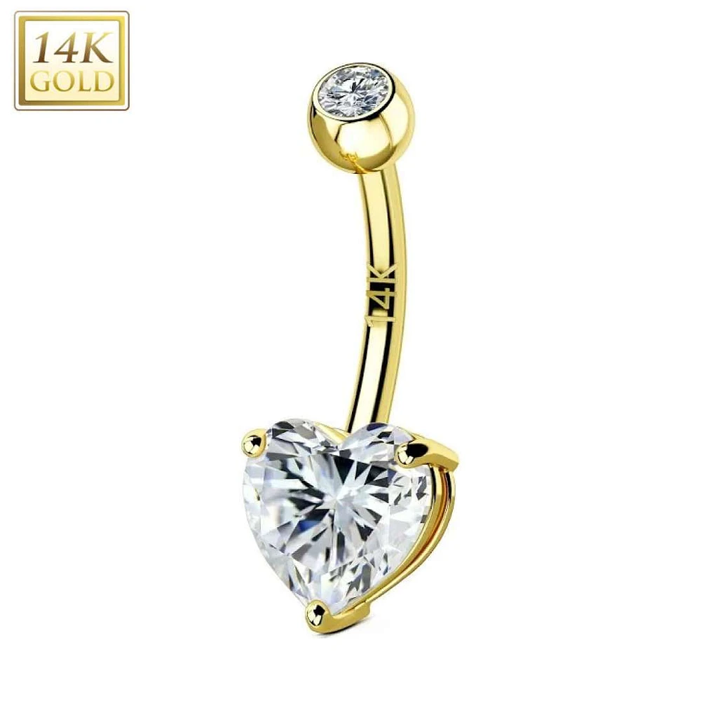 14K Gold Heart Navel Barbell 14g