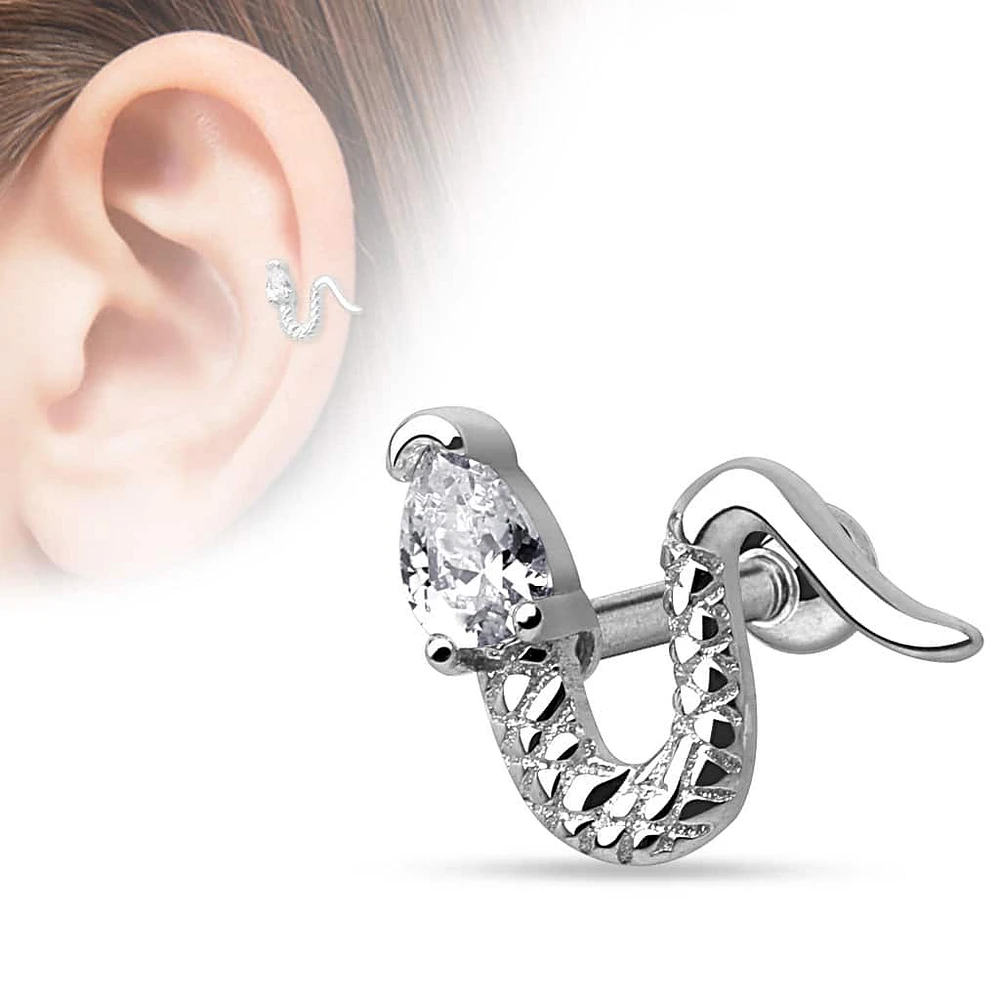 PREMIUM Crystal Snake Cartilage Stud 16g