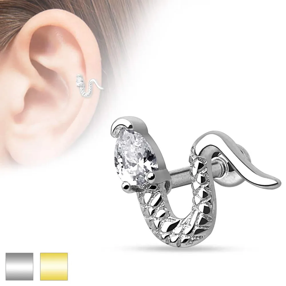 PREMIUM Crystal Snake Cartilage Stud 16g