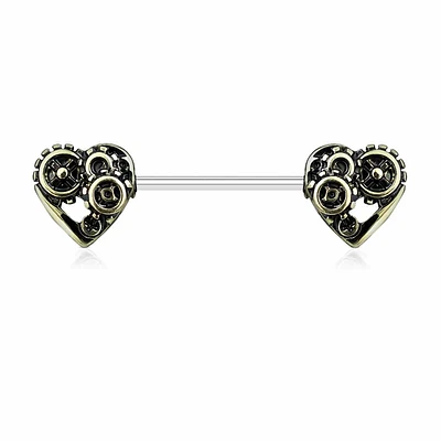 Steampunk Heart Nipple Barbell 14g