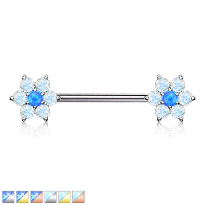 Two-Tone Opal Flower Nipple Barbell 14g