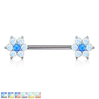 Two-Tone Opal Flower Nipple Barbell 14g