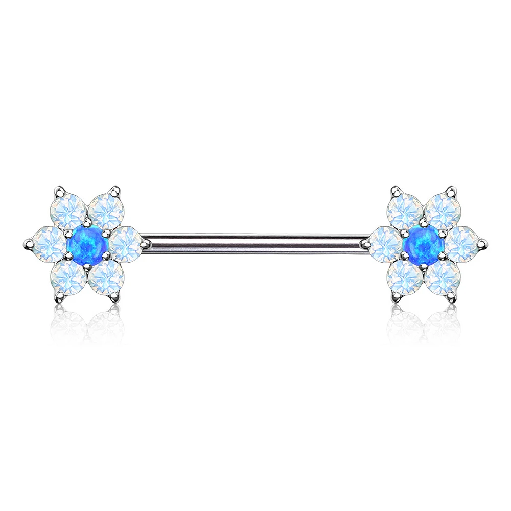 Two-Tone Opal Flower Nipple Barbell 14g