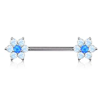 Two-Tone Opal Flower Nipple Barbell 14g