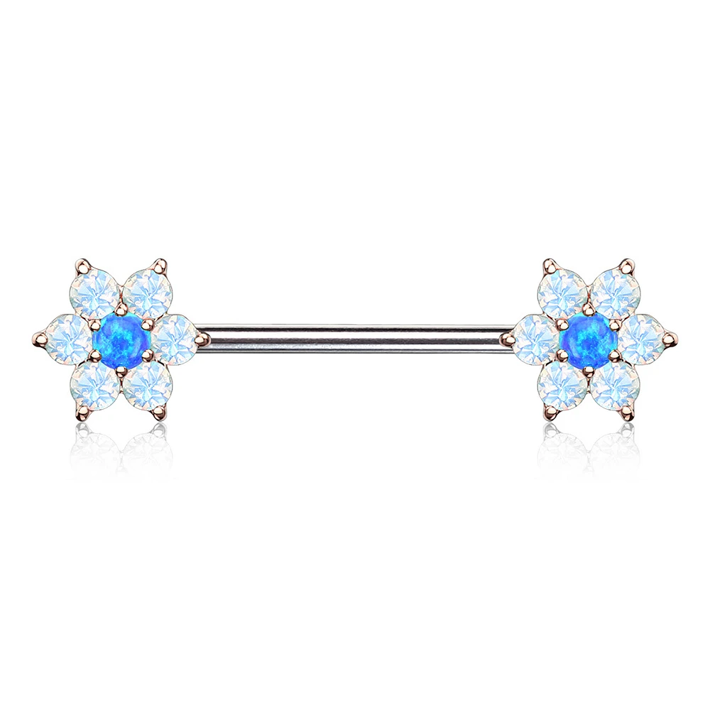 Two-Tone Opal Flower Nipple Barbell 14g