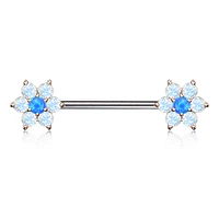 Two-Tone Opal Flower Nipple Barbell 14g