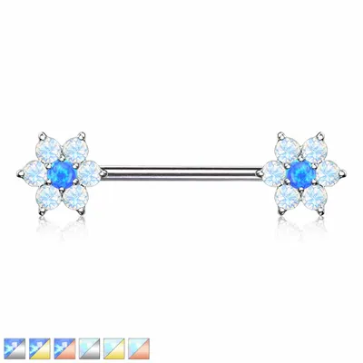 Two-Tone Opal Flower Nipple Barbell 14g