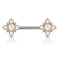 4 Point Pearl + Crystal Nipple Barbell 14g