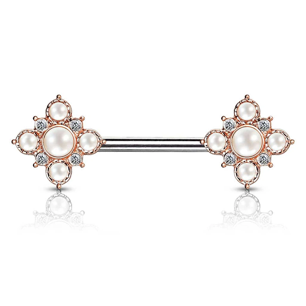 4 Point Pearl + Crystal Nipple Barbell 14g