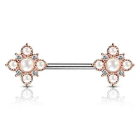 4 Point Pearl + Crystal Nipple Barbell 14g