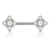 4 Point Pearl + Crystal Nipple Barbell 14g