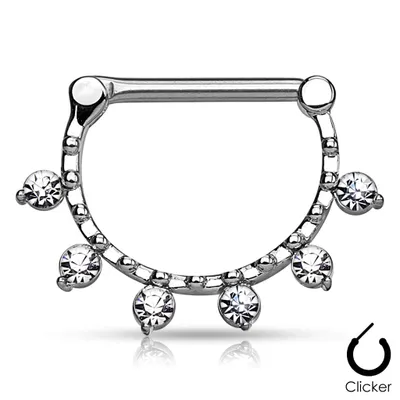 Surgical Steel + 6 Crystal Nipple Clicker 14g