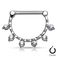 Steel + 6 Crystal Nipple Clicker 14g