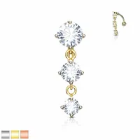 3 Tier Crystal Inverted Navel Dangle 14g