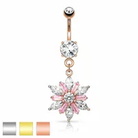 Marquise-Cut Flower Navel Dangle 14g