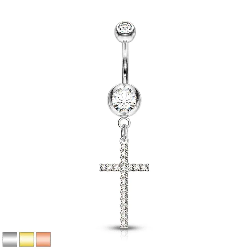 Crystal Cross Navel Dangle 14g