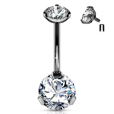 PREMIUM Titanium PVD Claw-Set Crystal Navel Barbell 14g