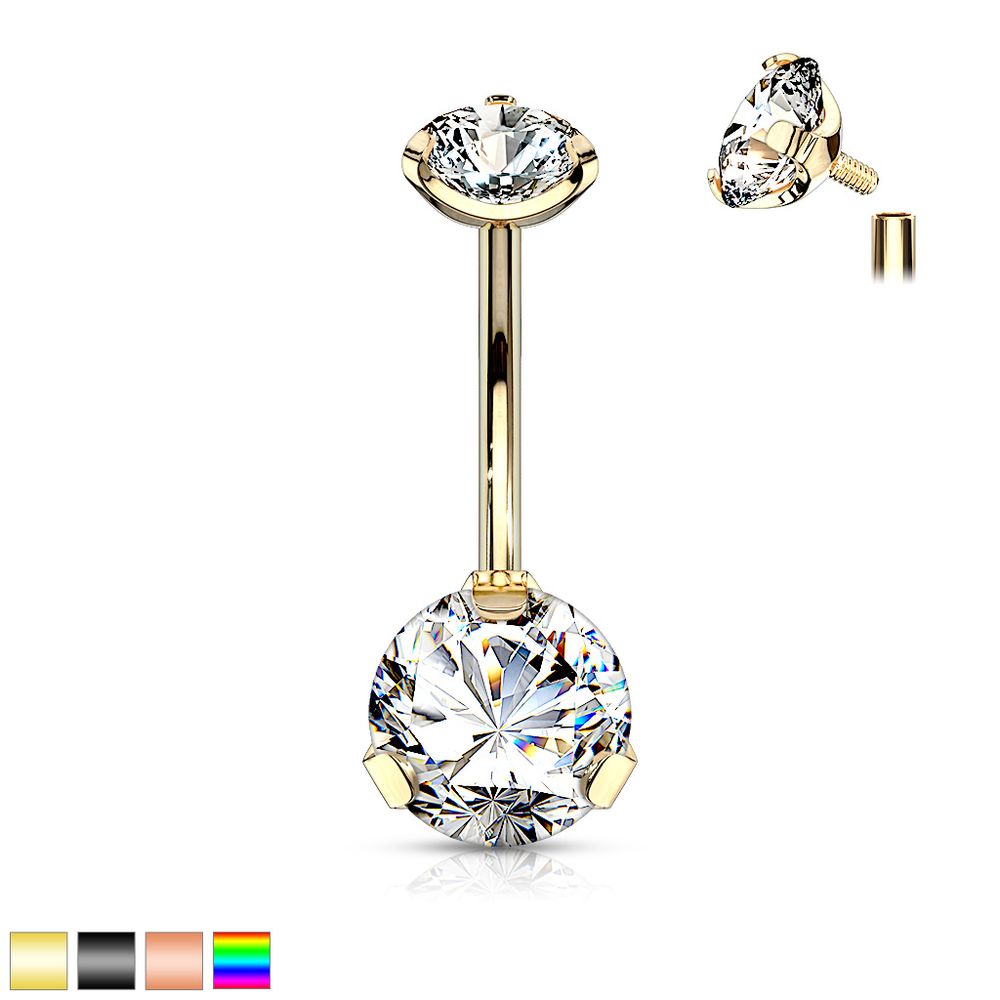 PREMIUM Titanium PVD Claw-Set Crystal Navel Barbell 14g