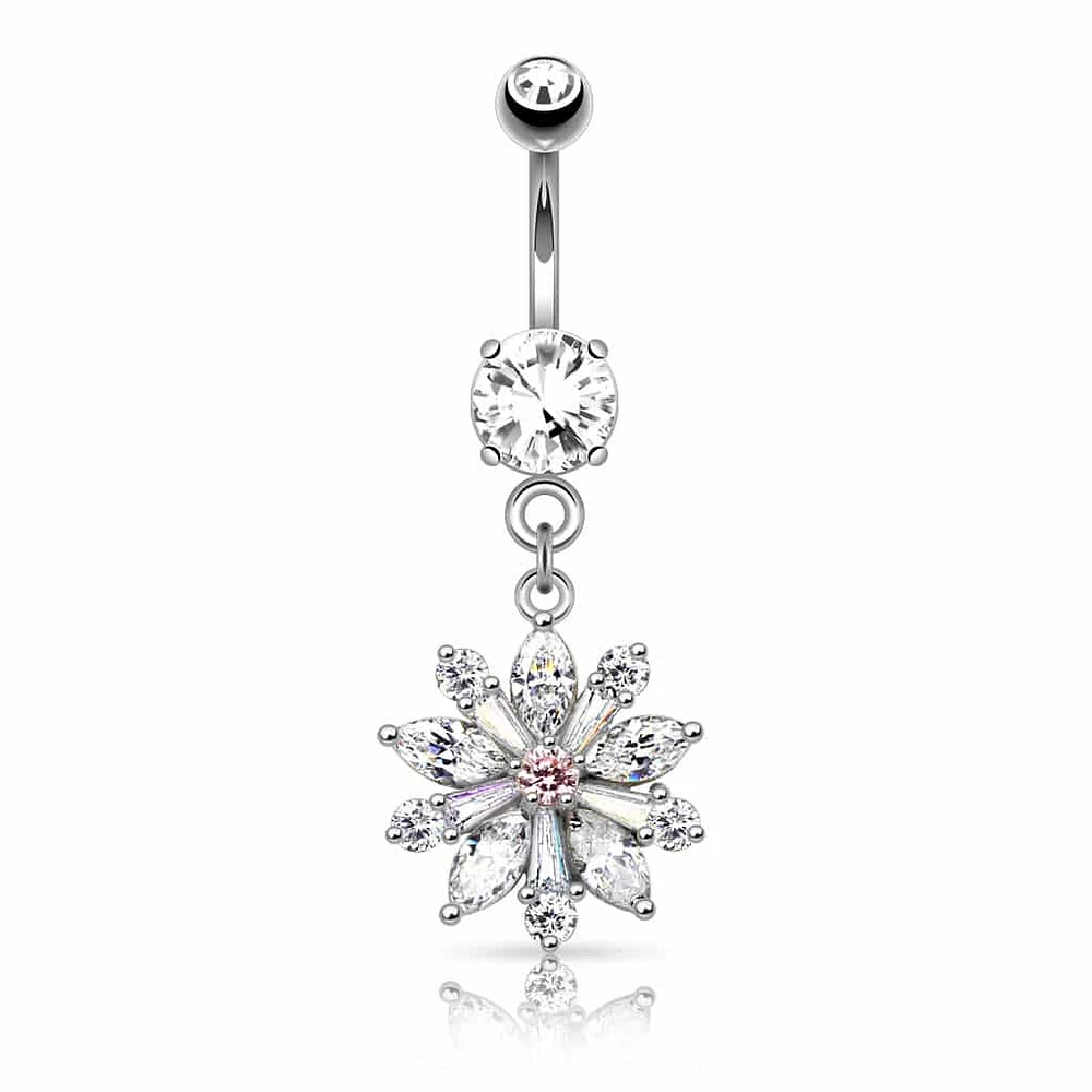 Pink Centre Flower Navel Dangle 14g