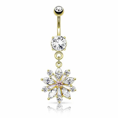 Pink Centre Flower Navel Dangle 14g