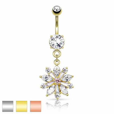 Pink Centre Flower Navel Dangle 14g