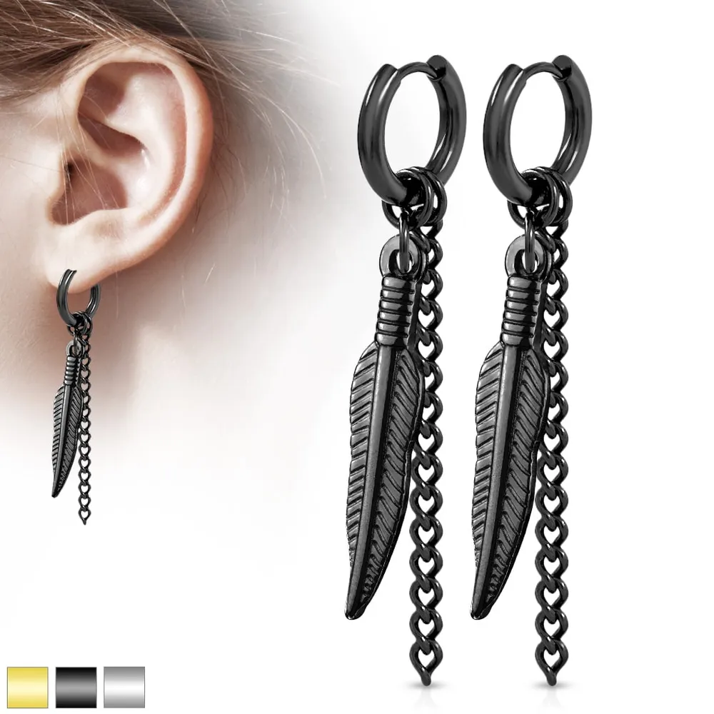 Feather + Chain Dangle Cuff Earrings