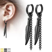 Feather + Chain Dangle Cuff Earrings