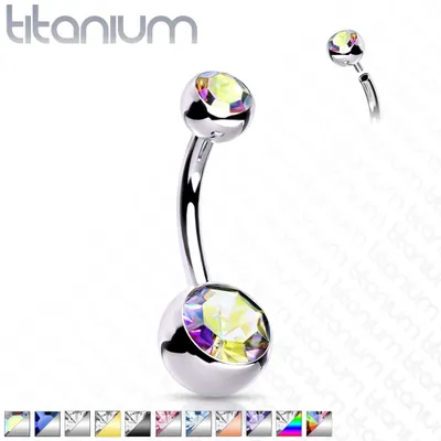 Titanium Crystal Belly Barbell 14g