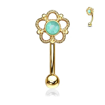 PREMIUM Turquoise Flower Curved Barbell 16g