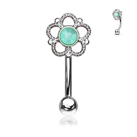 PREMIUM Turquoise Flower Curved Barbell 16g