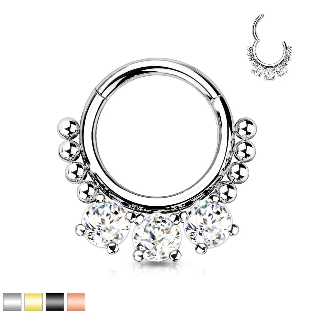 PREMIUM Round Crystal + Dotwork Segment Ring 16g