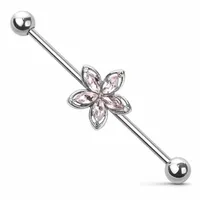 PREMIUM Crystal Flower Industrial Barbell 14g