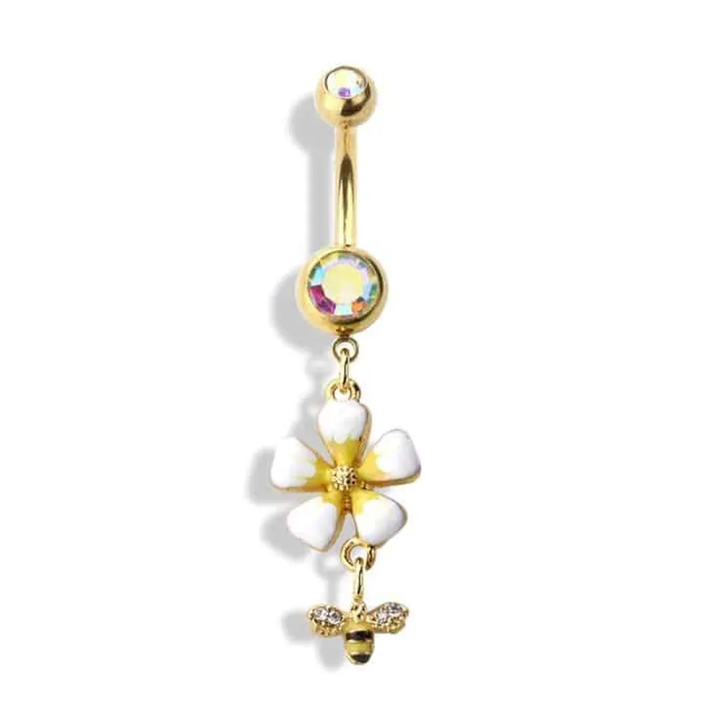 Flower + Bee Navel Dangle 14g