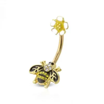 Flower Top Bee Belly Barbell 14g