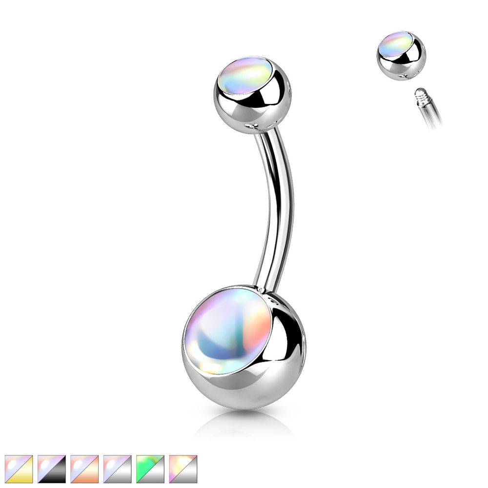 PREMIUM Bezel-Set Moonstone Navel Barbell 14g
