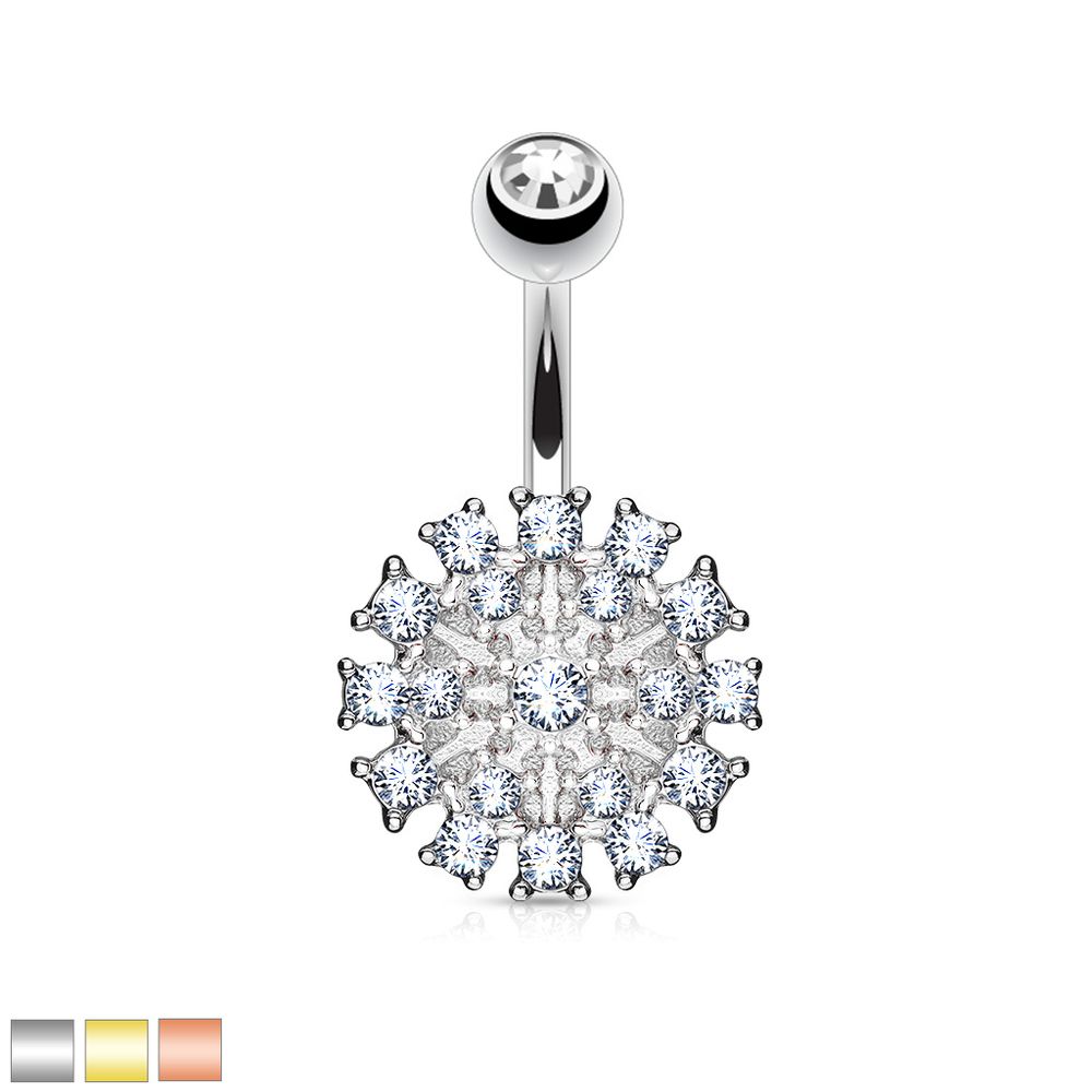 Crystal Cluster Shield Navel Barbell 14g