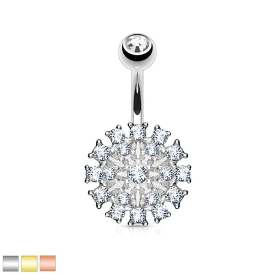 Crystal Cluster Shield Belly Barbell 14g