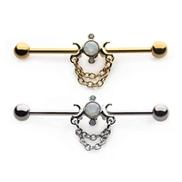 PREMIUM Tri-Moon + Chain Industrial Barbell 14g