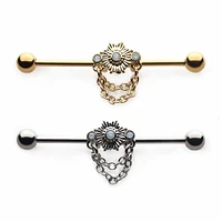 PREMIUM Sun + Chain Opal  Industrial Barbell 14g
