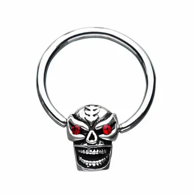 Red Eye Skull Captive Bead Ring 12g