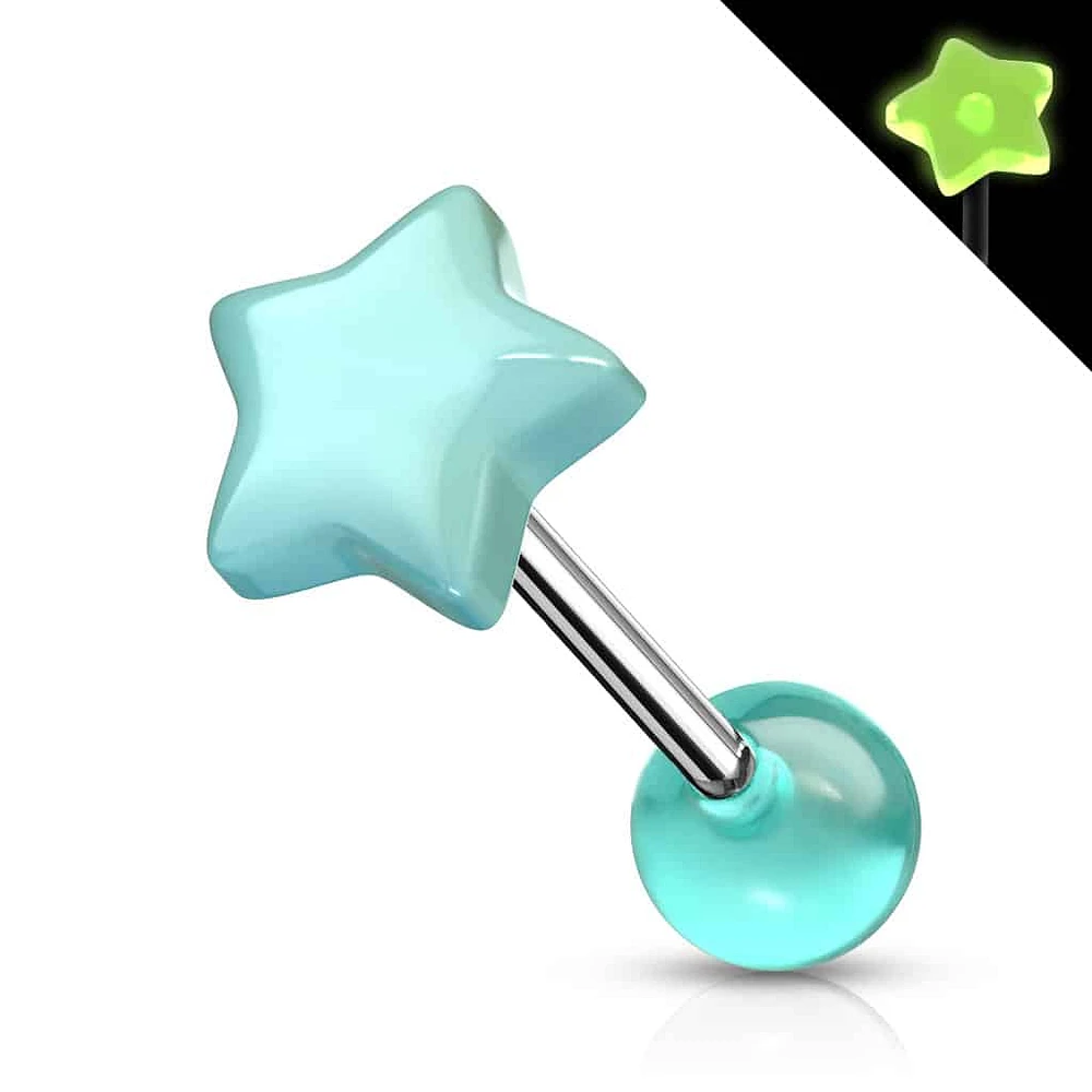 Glow the Dark Star Tongue Barbell 14g