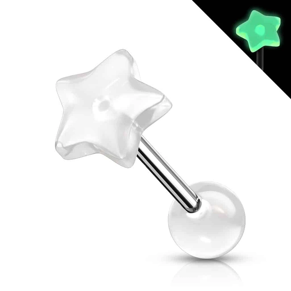 Glow the Dark Star Tongue Barbell 14g