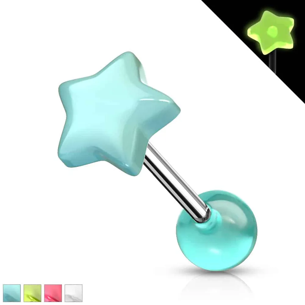 Glow in the Dark Star Tongue Barbell 14g