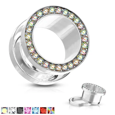 Steel Channel-Set Crystal Tunnels 14g – 5/8