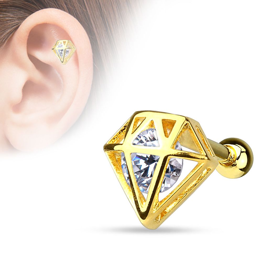 PREMIUM Geometric Diamond + Crystal Cartilage Stud 16g