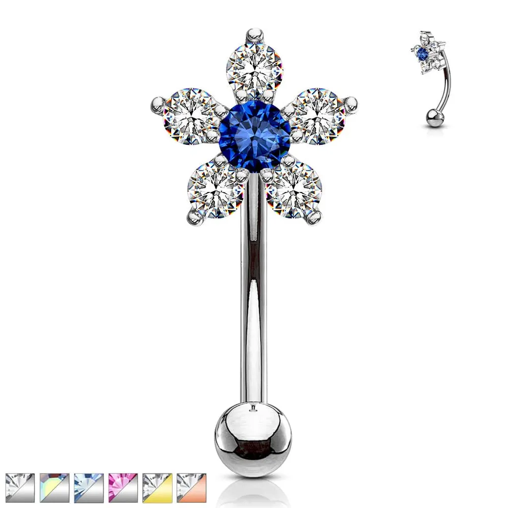 PREMIUM Claw-Set Flower Curved Barbell 16g