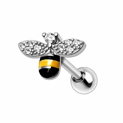 PREMIUM Steel Crystal Bee Cartilage Stud 16g