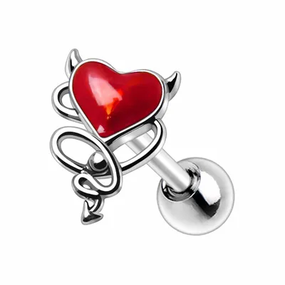 Steel Devil Heart Cartilage Stud 16g