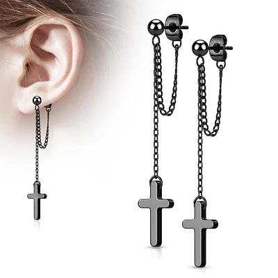 Cross + Chain Stud Earrings